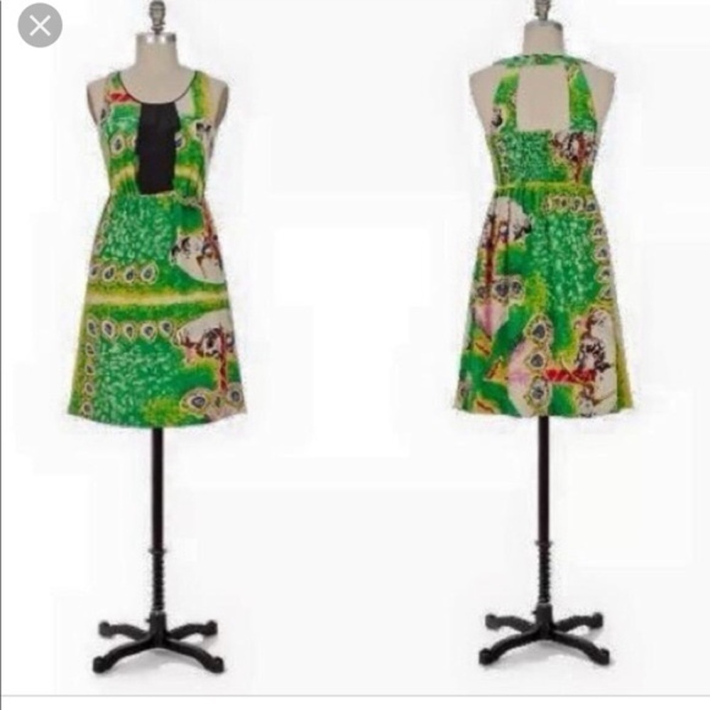Anthropologie Moulinette Soeurs Carousel Panoply Silk Green Dress 6 POCKETS!